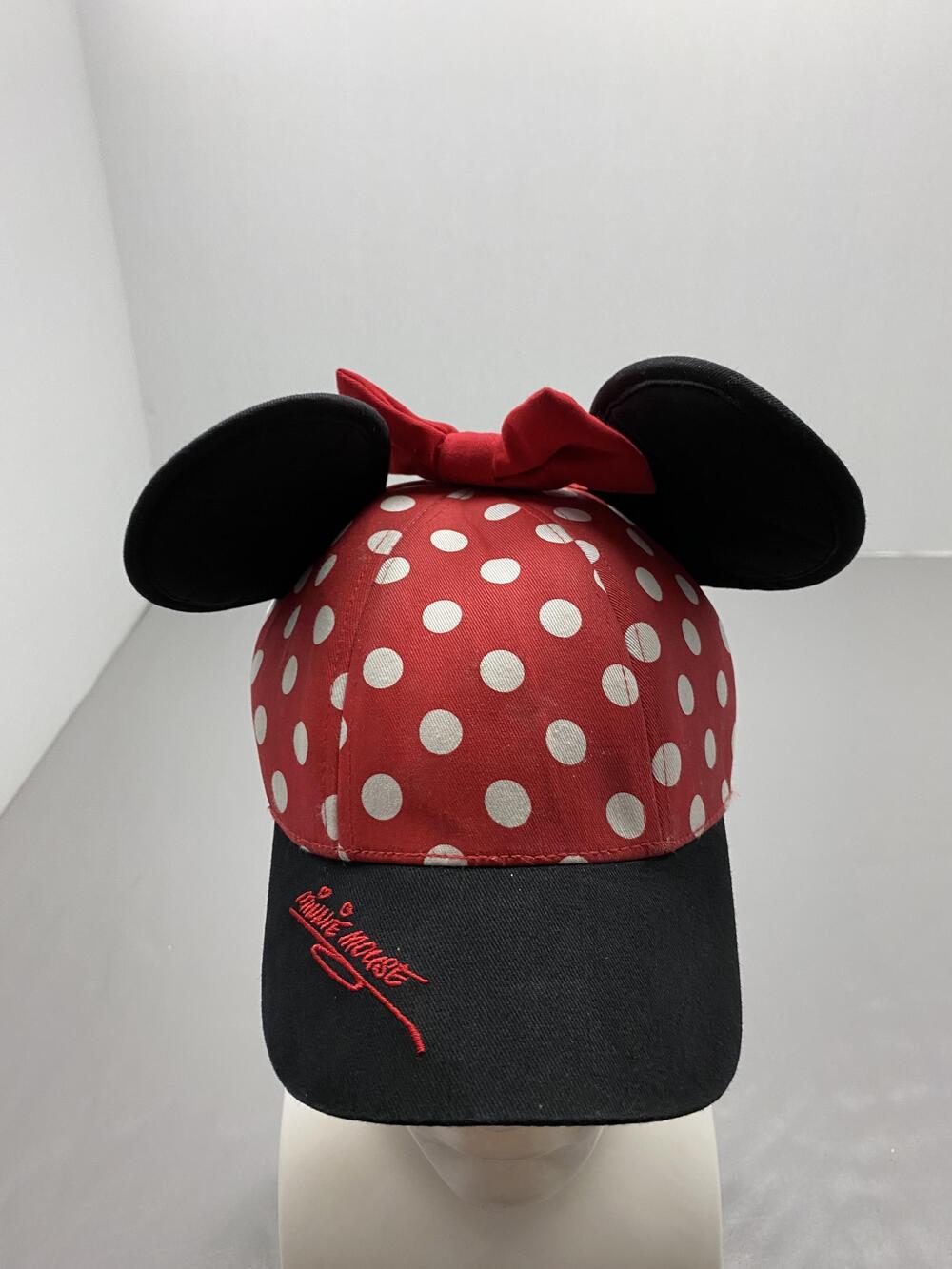 Disneyland Hat Cap Strap Back One Size Girls Red Minnie Mouse Polka Dot Bow